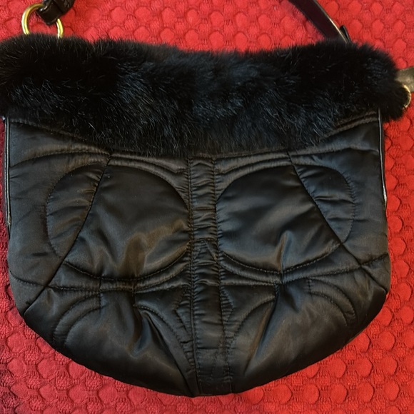 Coach logo nylon fur trimmed purse - Picture 2 of 9